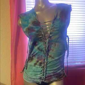 Custom Manicured Top 🔥Tie-Dye Lace-Up Women's Top